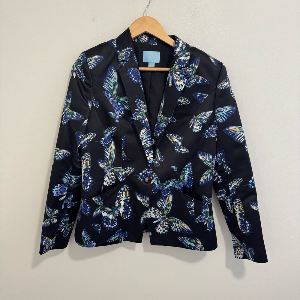 Cece Silky Butterfly Print Blazer